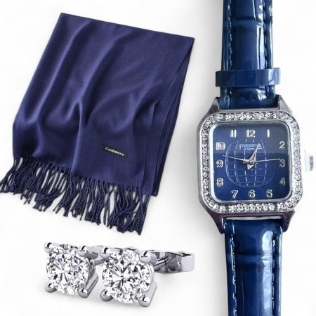 Cadouri 8 Martie - Royal Blue Esarfa Casmir, Ceas Blue si Cercei One