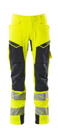 Imbracaminte - Pantaloni de lucru hi-vis cu benzi reflectorizante si buzunar pentru protectii la genunchi