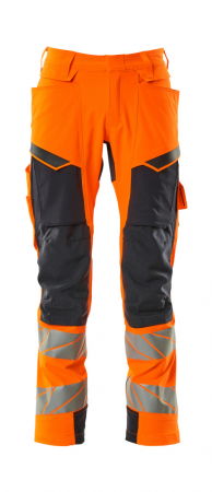Pantaloni - Pantaloni de lucru hi-vis cu benzi reflectorizante si buzunar pentru protectii la genunchi