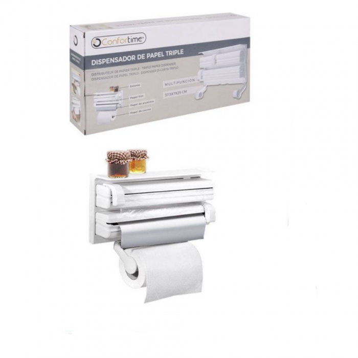 Suport perete cu 3 dispensere folii alimentare si hartie, Confortime, plastic, 37,5 x 7 x 25 cm [2]