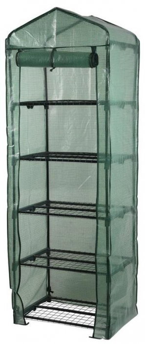 Mini sera pentru flori si legume, 5 nivele, cadru din metal, 69x49x200 cm, verde [1]