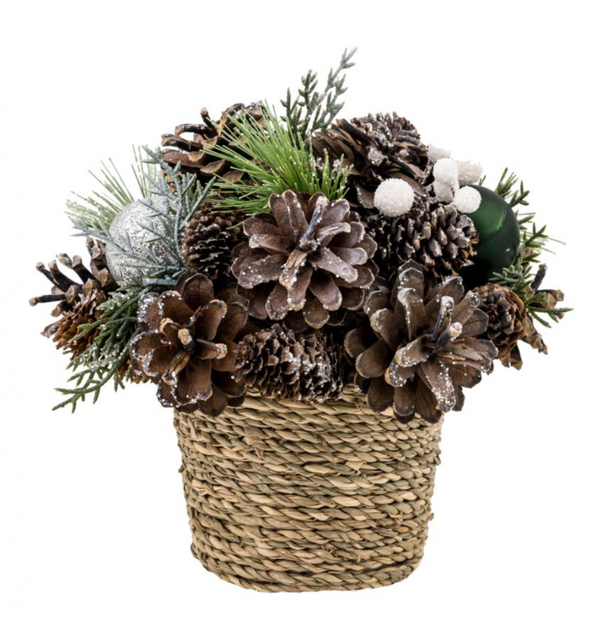 Decoratiune pentru masa de craciun din conuri de brad, Ikebana, 19x19 cm MagicHome [1]