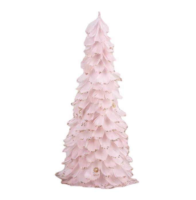 Brad de Craciun MagicHome, impodobit cu pene roz, 22x46 cm [1]