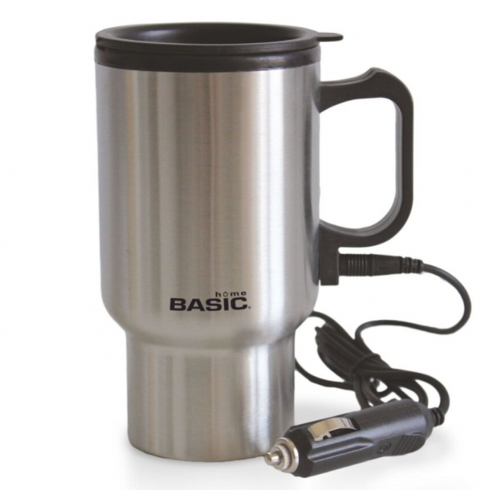 Cana termica pentru cafea/ceai, electrica, auto, inox, 400 ml, 12v, argintiu, Basic Home [1]