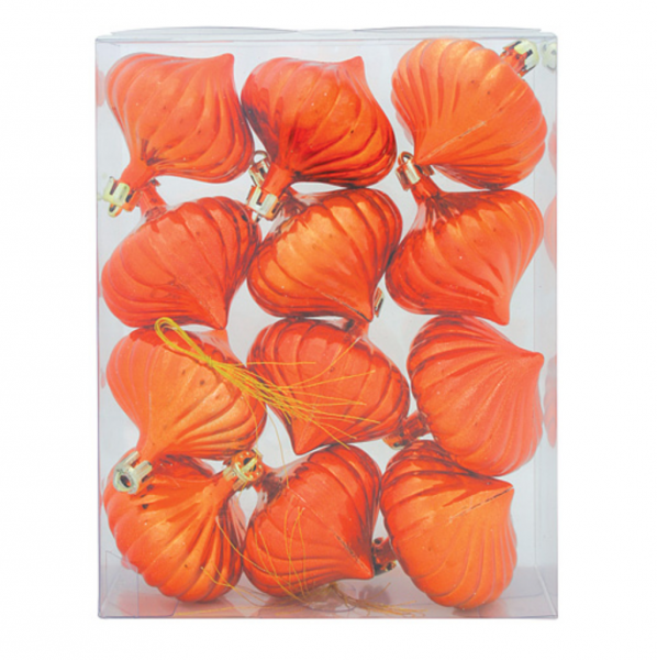 Set 12 globuri portocalii de Craciun realizate din plastic rezistent [1]