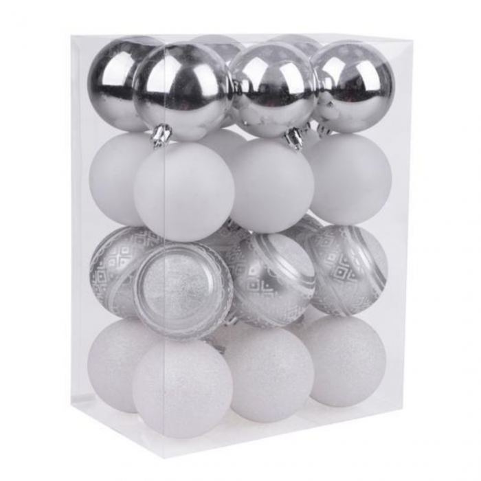 Set 24 de globuri argintii pentru Craciun din plastic, magic home [1]