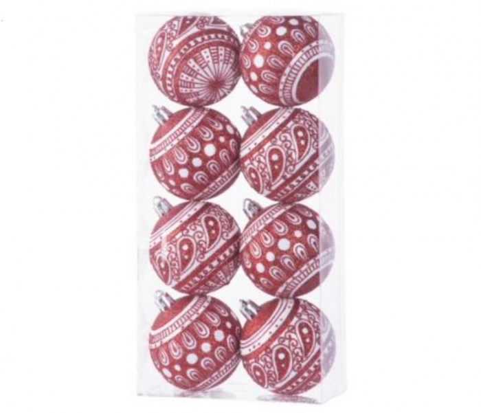 Set 8 globuri rosii cu ornamente albe, magic home [1]
