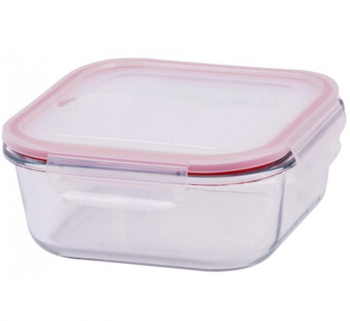 Caserola cu capac etans Strend Pro MagicHome BSG1, 1100 ml, 18x18x7 cm, sticla borosilicata, patrata [1]