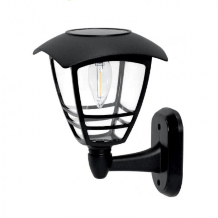 Lampa solara pentru gradina tip felinar de perete, lumina calda, strend pro, negru, 14x15x21 cm [1]