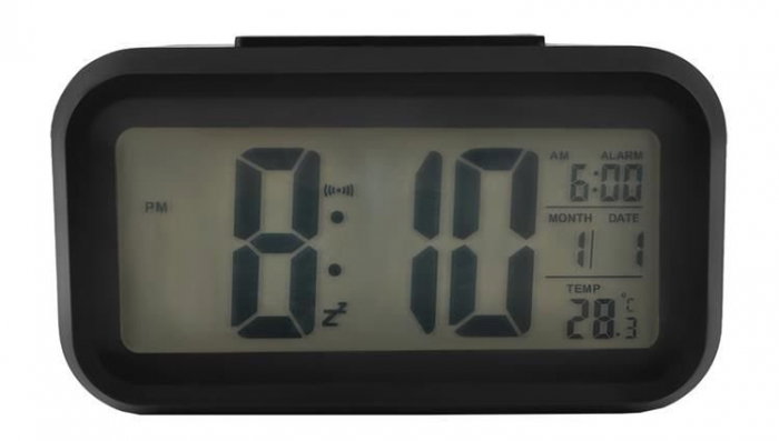 Ceas desteptator digital, negru, amanare, data, lumina de fundal, senzor de lumina, temperatura [4]