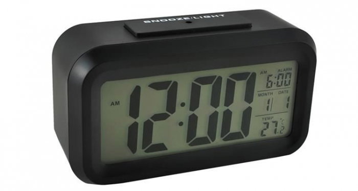Ceas desteptator digital, negru, amanare, data, lumina de fundal, senzor de lumina, temperatura [8]