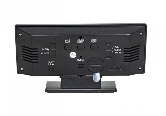 Ceas desteptator multifunctional, Iso Trade, Plastic, Functie de termometru/snooze, Aspect de oglinda, 19x10 cm, Negru [4]