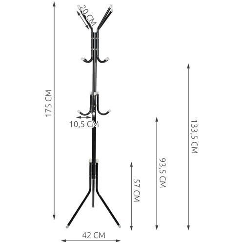 Cuier pentru hol, Ruhhy, tip pom, 3 nivele, 12 agatatori, metal, negru, 175cm, negru [5]