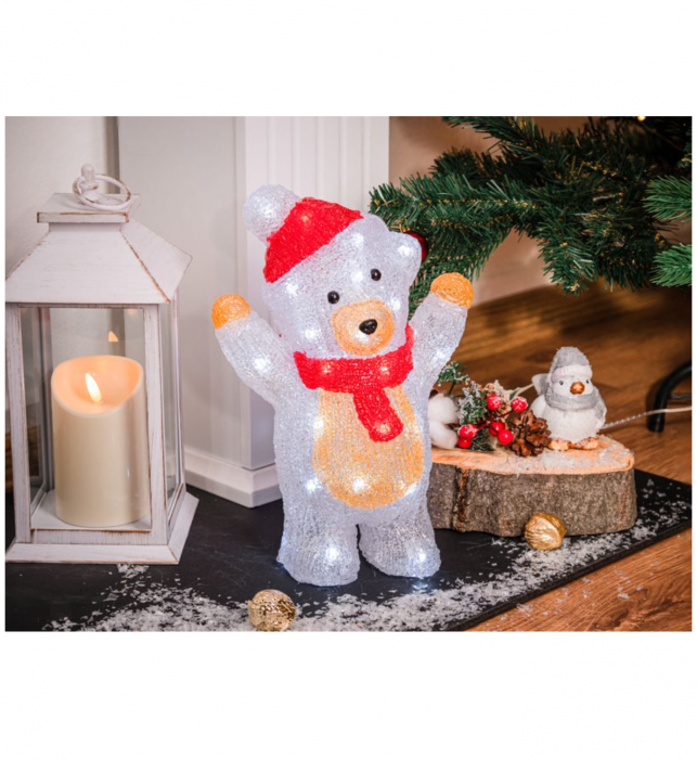 Decor de exterior pentru Crăciun in forma de Ursuleț, 30x LED-uri, alb rece, acril, IP44, 19x11,5x30 cm. [2]