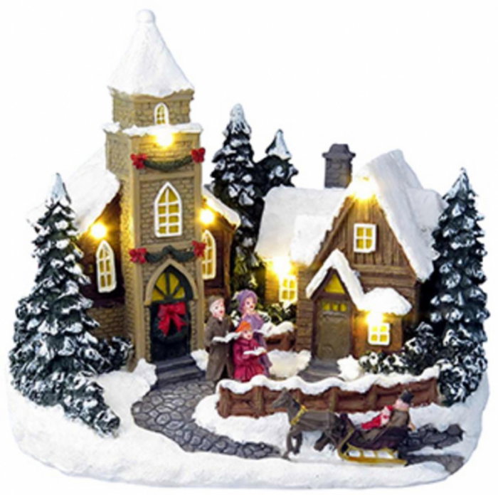 Decoratiune Craciun muzicala, polirasina, sat cu colindatori, LED, 3xAA, 19.5x12.8x18 cm, Magic Home [1]