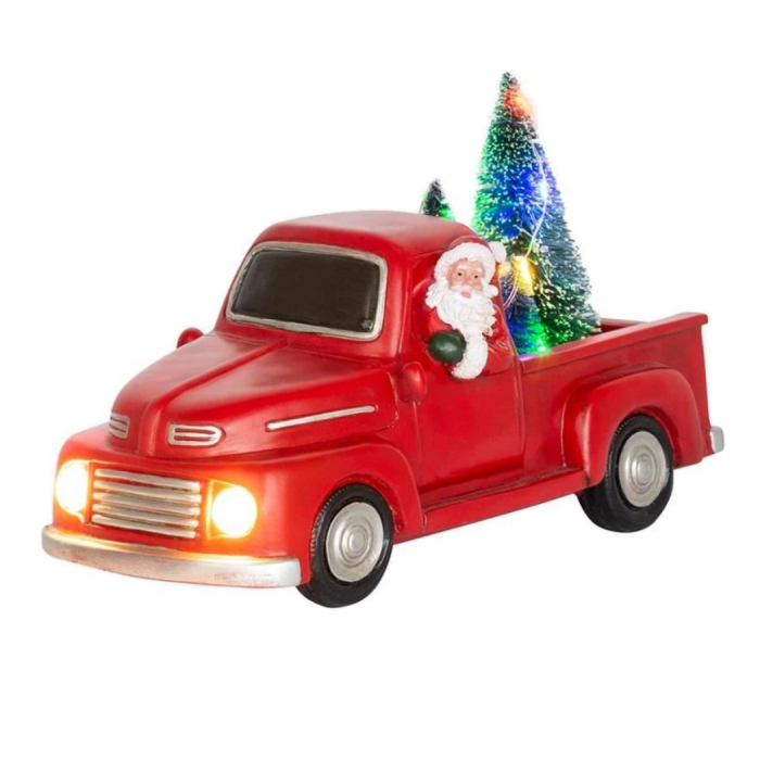 Decoratiune Craciun, polirasina, Mos Craciun in camioneta cu bradulet, LED, 3xAA, Magic Home [1]
