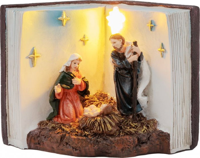Decoratiune de Craciun MagicHome, Scena Nasterii Domnului intr-o carte, cu LED, pentru interior, 13.5x8x9.5 cm [1]