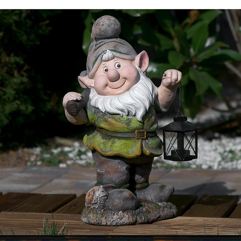 Decoratiune gradina, ceramica, pitic cu felinar si harlet, 25x20x45 cm [3]