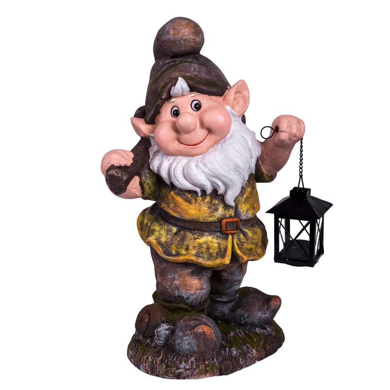 Decoratiune gradina, ceramica, pitic cu felinar si harlet, 25x20x45 cm [1]