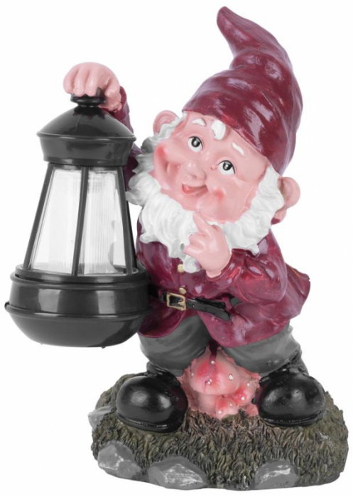 Decoratiune gradina, ceramica/plastic, lampa solara, pitic, 17x16x27 cm [1]
