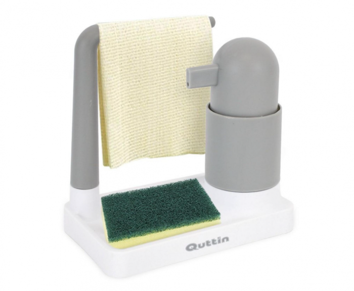 Dispenser detergent vase cu suport burete și lavetă Quttin, organizator chiuvetă, 19.5×11.8×20 cm [3]