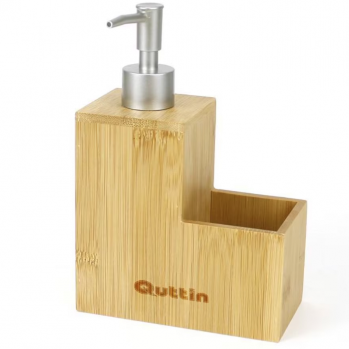 Dispenser detergent lichid si burete pentru vase din lemn, Quttin, 13.4x7x19.5cm [1]