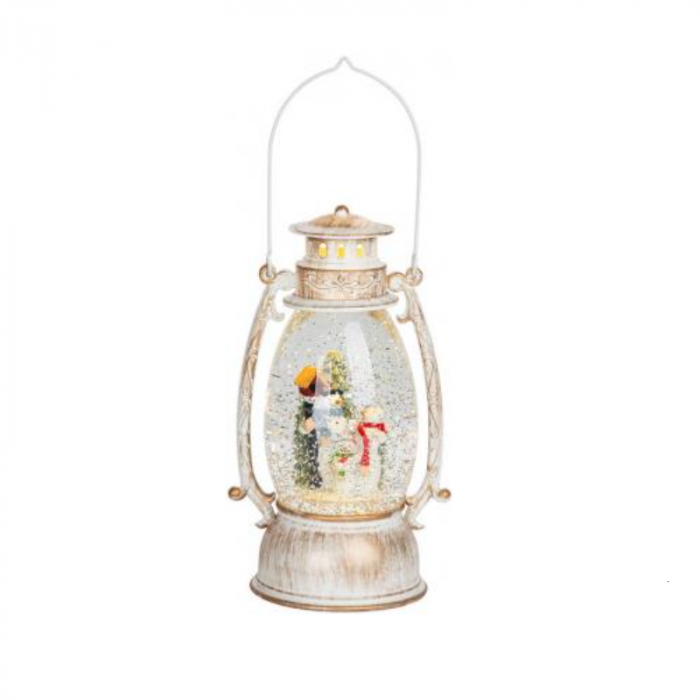 Felinar led cu Mos Craciun in sanie, decorativ, de craicun, alb, 3xAA, plastic, 13x11x24/35 cm [1]
