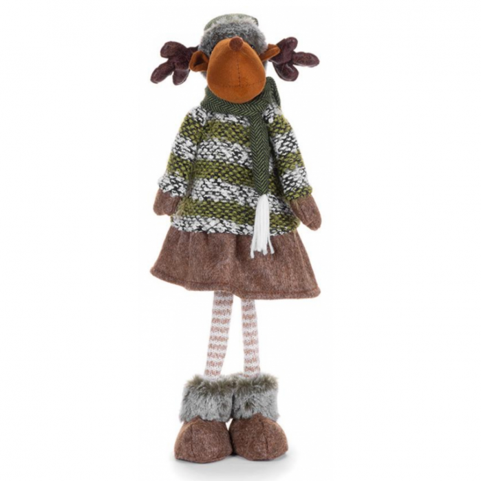 Figurina de Craciun in forma de ren imbracat de iarna, textil, fetita, verde-maro, 21x14x62 cm, MagicHome [1]