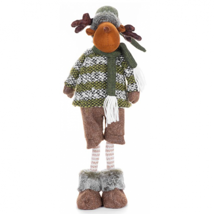 Figurina de Craciun in forma de ren imbracat de iarna, textil, verde-maro, 21x14x62 cm, MagicHome [1]