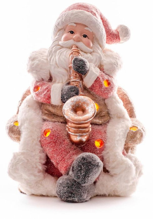 Figurina decorativa in forma de Mos Craciun cantand la saxofon, 3xAAA, 10 leduri, 36x22x52 cm, MagicHome [1]