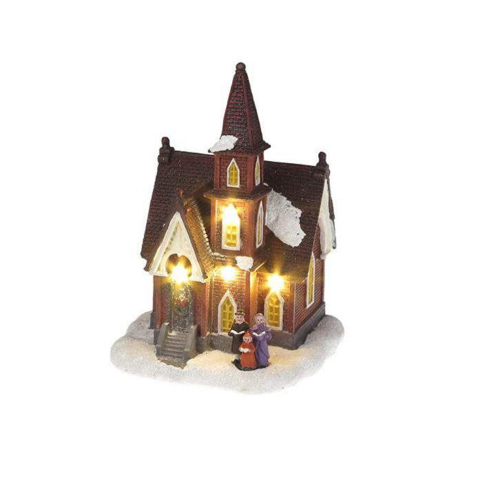 Figurina in forma de casa cu colindatori cu leduri, baterii 3 x AA incluse , 12 x 12 x 18 cm, Polirasina, MagicHome [1]