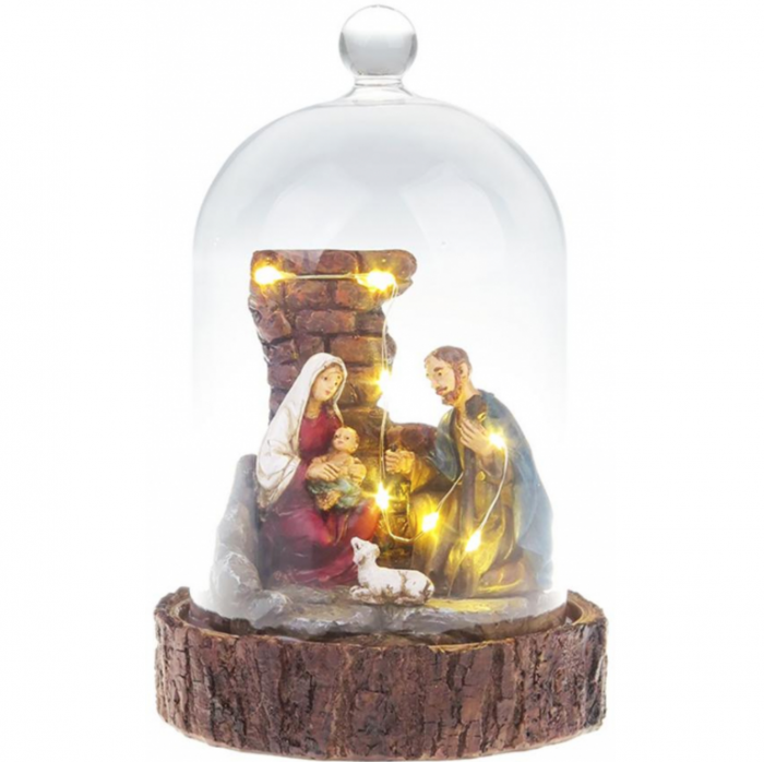 Figurina luminoasa cu tema craciun la Betleem in cupola de sticla, led, lumina calda, 2xAAA, 11.80x11.80x19 cm, MagicHome [1]