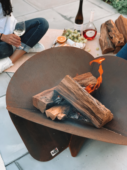 Fire pit grădină Tuozi din oțel Corten, 75×75×35 cm – vatră foc exterior [2]
