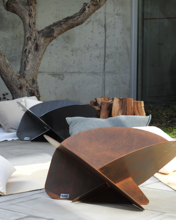 Fire pit grădină Tuozi din oțel Corten, 75×75×35 cm – vatră foc exterior [4]