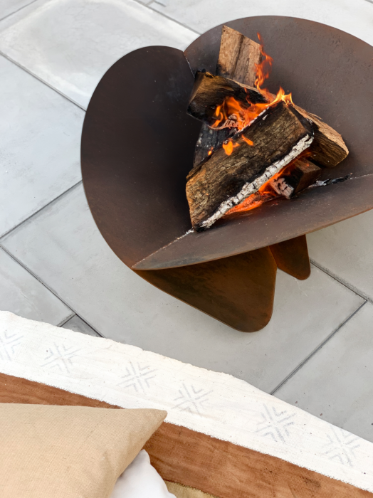 Fire pit grădină Tuozi din oțel Corten, 75×75×35 cm – vatră foc exterior [3]