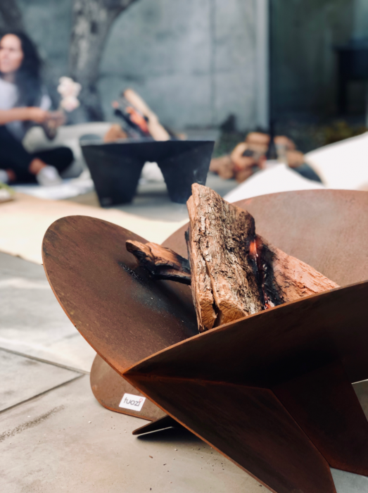 Fire pit grădină Tuozi din oțel Corten, 75×75×35 cm – vatră foc exterior [5]