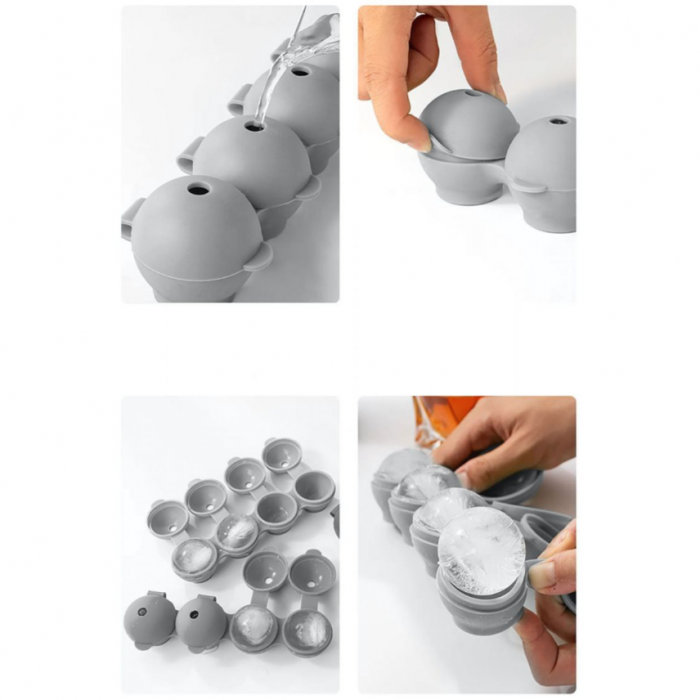 Forma silicon pentru 4 cuburi gheata in forma de sfera, silicon uz alimentar, 22 x 7 x 5cm, Quttin [2]