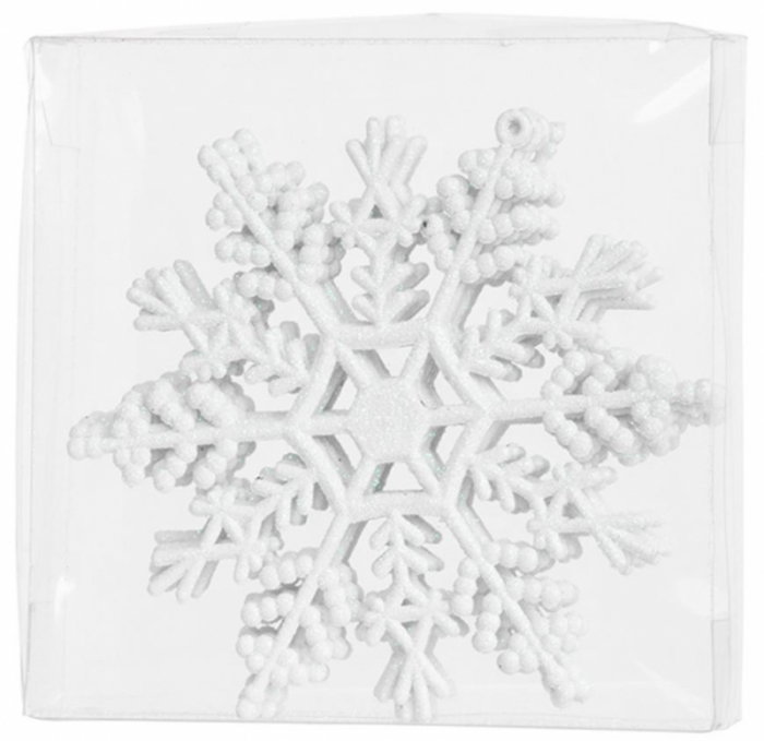 Glob de Craciun in forma de fulg de nea pentru impodobirea bradului, 6 buc, fulg de zapada, alb, pentru brad, 12 cm, MagicHome [2]