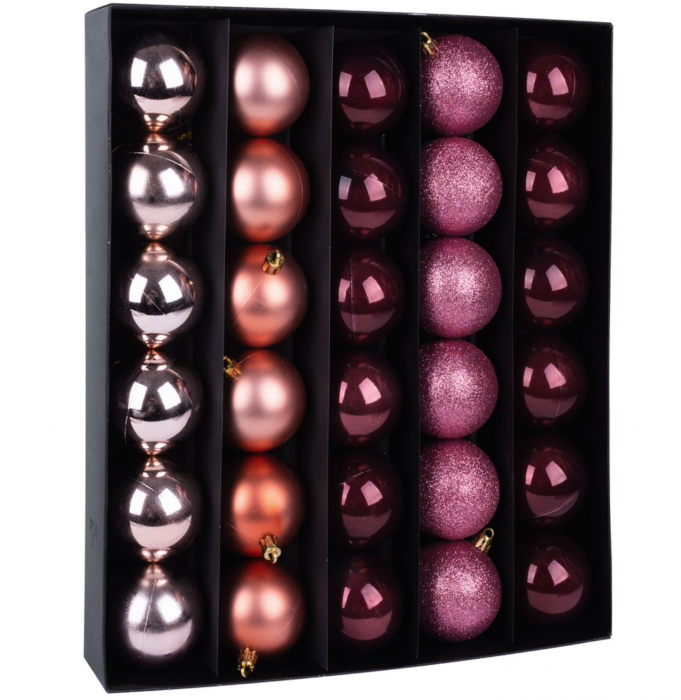 Globuri de Craciun MagicHome, 30 buc, aramiu/roz, 6 cm [1]