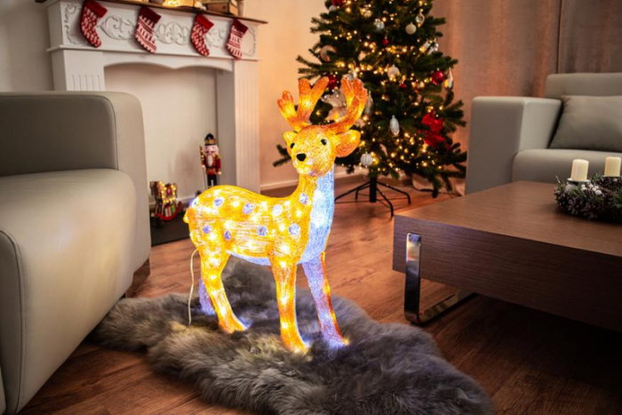 Instalatie luminoasa in forma de cerb pentru decorarea casei de craciun, MagicHome, 80 led-uri, lumina alba rece, material acril, IP44, 46x27x63 cm [2]