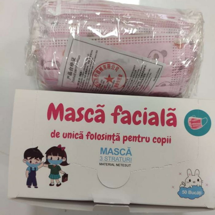 MASCA FACIALA PENTRU COPII, FLIPPY, 3 STRATURI SI 3 PLIURI, ROZ - 50 BUCATI [3]