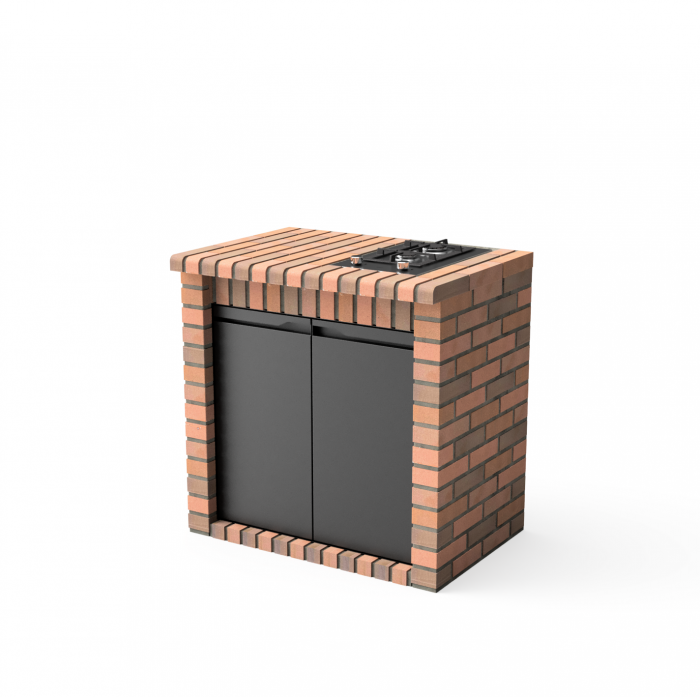 Modul pentru gradina cu plita in 2 ochiuri si dulap Volterra din beton si caramida, 95.5 × 70 × 88 cm [1]