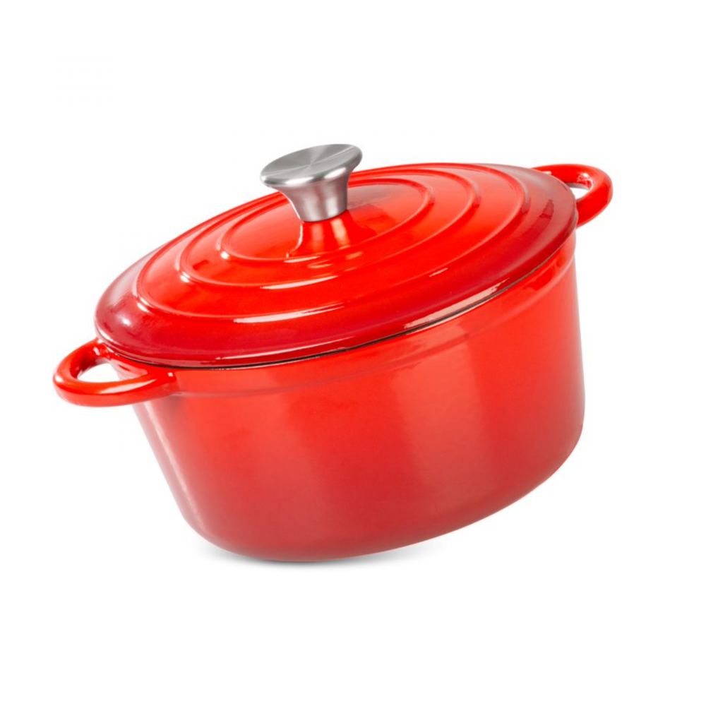 Oală fontă emailată 4L MagicHome cu capac 24 cm roșie [1]