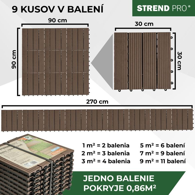 Podea de grădină din plastic, set 9 buc, 31x31cm, maro închis, Strend Pro [7]