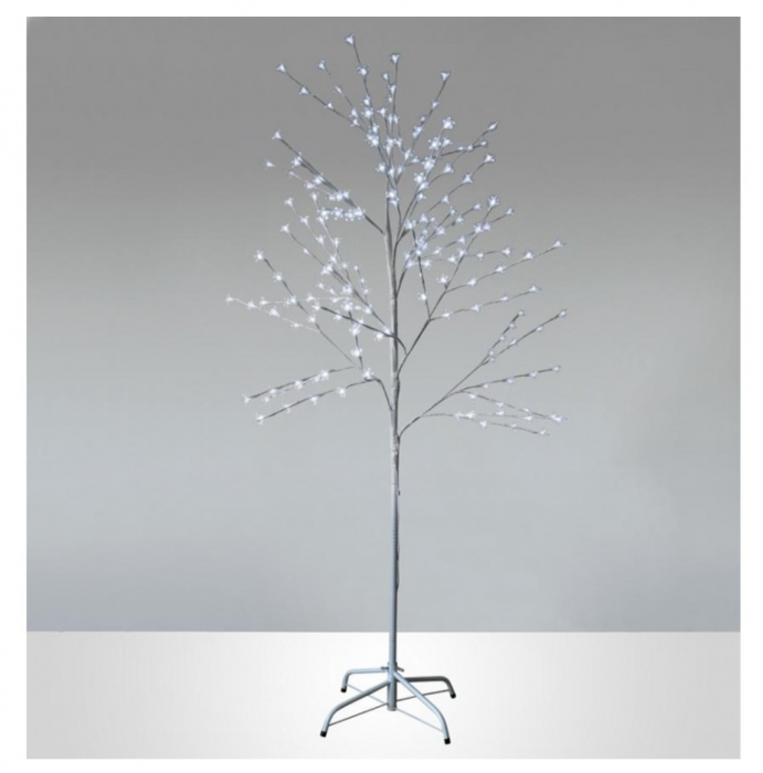 Pom decorativ cu iluminat led, lumina rece, aspect de cires alb,120 led-uri, 180 cm [1]
