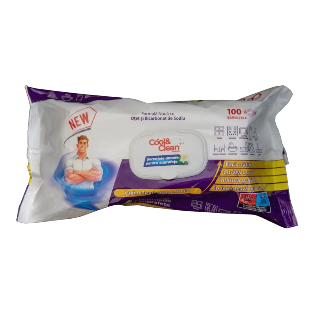 Șervețele umede multisuprafețe cu oțet și bicarbonat 100 buc | Cool & Clean [1]