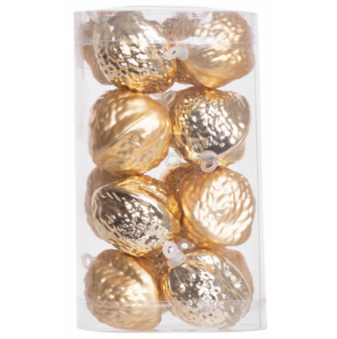 Set 16 globuri pentru bradul de craciun in forma de nuci de aur, 3 cm diametru, MagicHome [1]