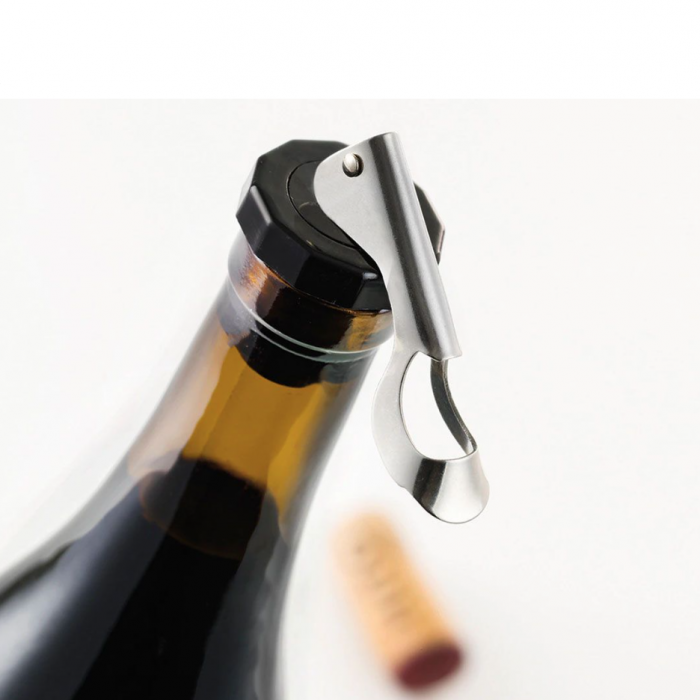 Set 2 dopuri pentru sticlele de vin din cauciuc si inox, Wooow, negru [2]