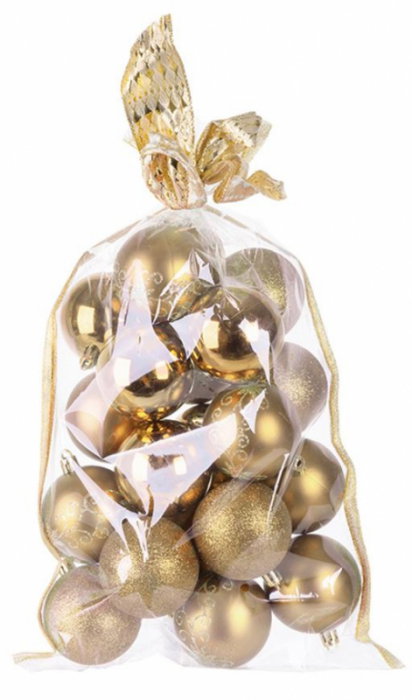 Set 20 globuri pentru bradul de Craciun cu ambalaj festiv, diametru 6 cm, auriu, material plastic, MagicHome [1]