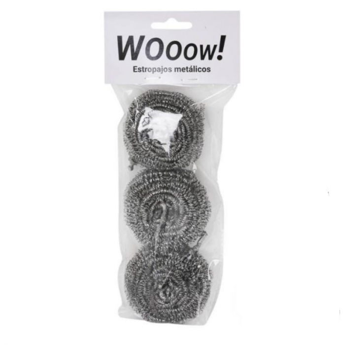 Set 3 Bureti de sarma Wooow pentru curatarea oalelor si tigailor, otel inoxidabil, 6.5 cm [2]